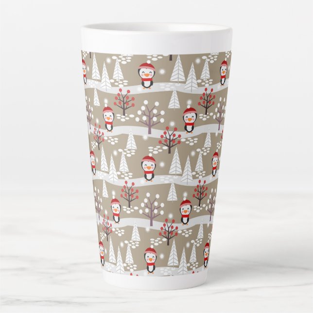 Caneca De Café Latte Pinguins de Natal Latte (Frente)
