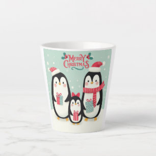 Caneca De Café Latte Pinguins de neve de Natal feliz