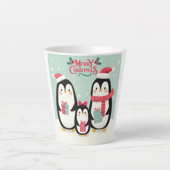 Caneca De Café Latte Pinguins de neve de Natal feliz (Frente)