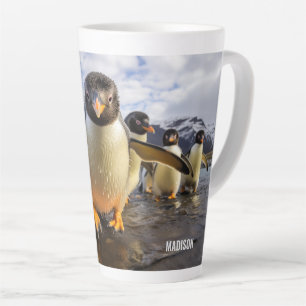 Caneca De Café Latte Pinguins Legal de Nome Personalizado