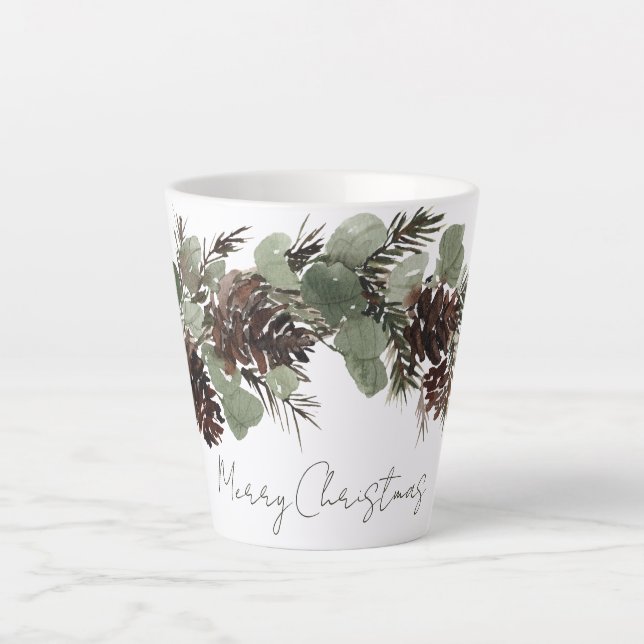 Caneca De Café Latte Pinhas de Natal Ramos de Natal (Frente)