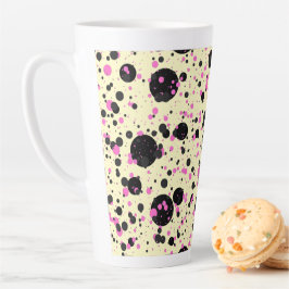 Caneca De Café Latte Pink & Black Polka Dot Glam Pattern