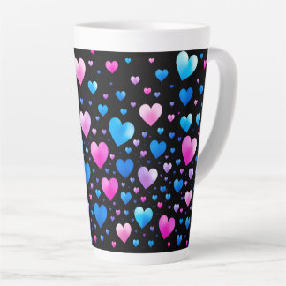 Caneca De Café Latte Pink & Blue Glowing Hearts