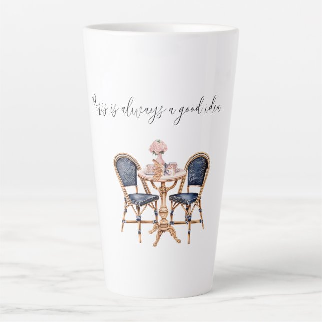 Caneca De Café Latte Pink Blue Paris Table Baguettes (Frente)