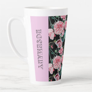 Caneca De Café Latte Pink Cabbage Rosa Rosa Watercolor name Mug