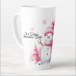 Caneca De Café Latte Pink Christmas Snowman Marshmallow World<br><div class="desc">Se você apreciar um design de Natal rosa você vai adorar esse boneco de neve rosa feito de marshmallows enfeitados com chapéu rosa e cachecol com braços de galho. Flocos de neve rosados aleatoriamente escorrendo ao seu redor com marshmallows cor-de-rosa ao seu lado juntamente com uma árvore de Natal rosa....</div>