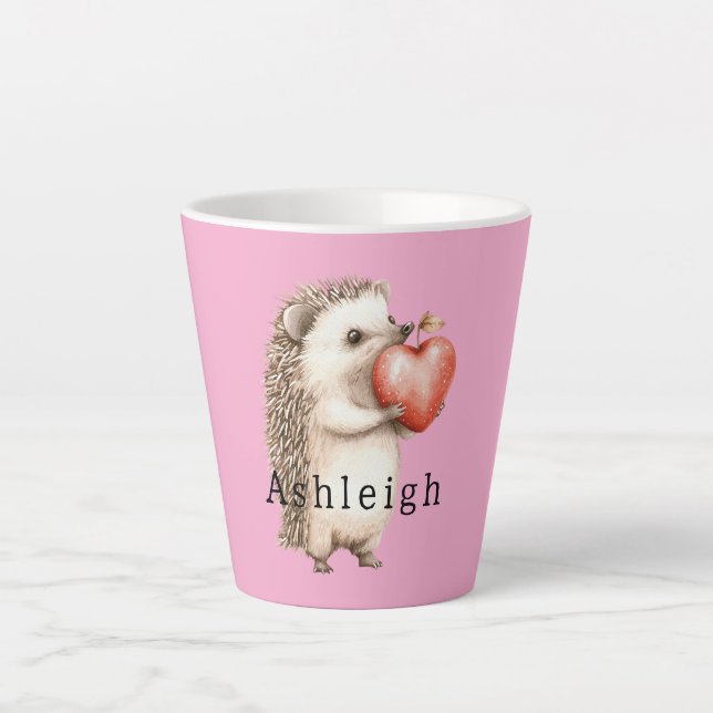 Caneca De Café Latte Pink Cute Hedgehog Heart Animal   (Frente)
