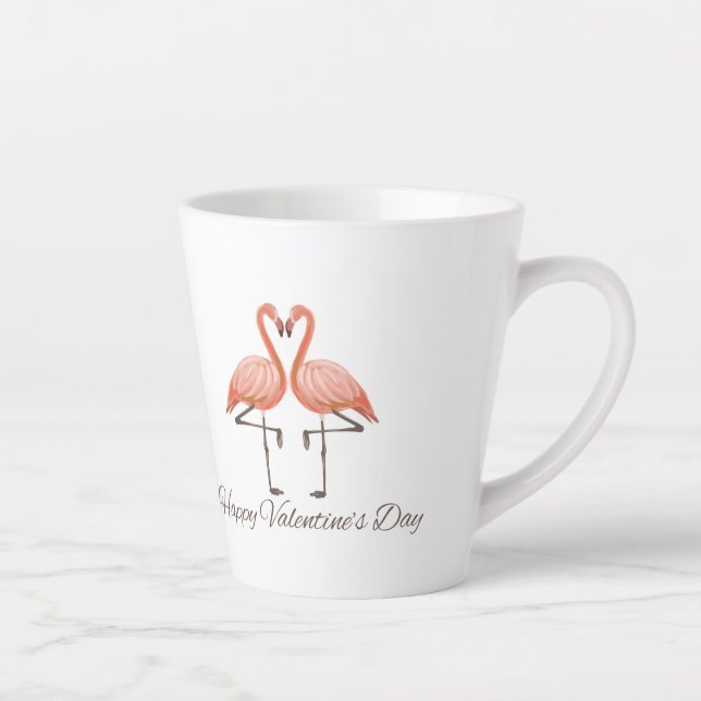 Caneca De Café Latte Pink Flamingo Valentine's Mug – Whimsical Romantic (Direita)