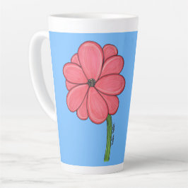 Caneca De Café Latte Pink Flower Full with Blue background