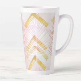 Caneca De Café Latte Pink & Gold Botanical Palm Leaves
