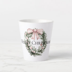 Caneca De Café Latte Pink Green Wreath Natal