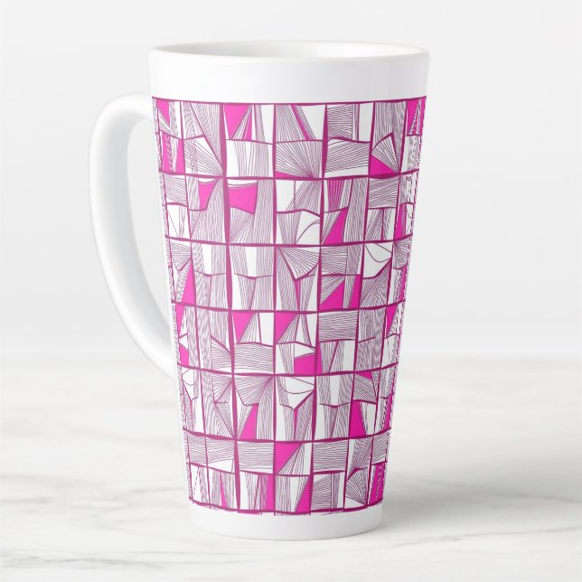 Caneca De Café Latte Pink & Magenta Geometric Block Pattern  (Ângulo esquerdo)