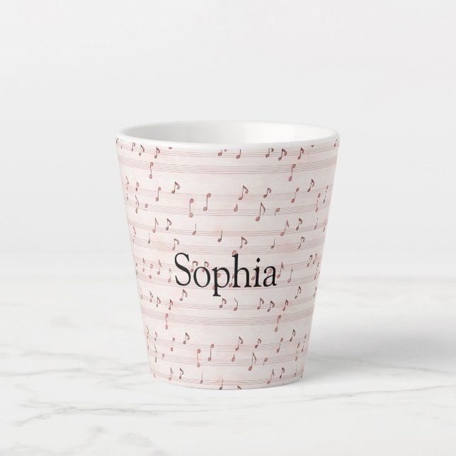 Caneca De Café Latte Pink Music Notes Sheet (Frente)