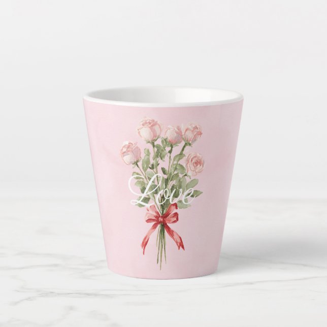 Caneca De Café Latte Pink Roses Floral Love (Frente)