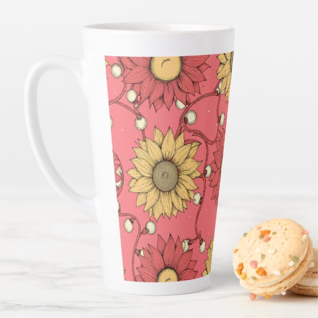 Caneca De Café Latte Pink Sunflowers Christmas (In Situ)