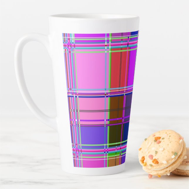 Caneca De Café Latte Pink tartan Fabric Pattern Cloth Madras (In Situ)