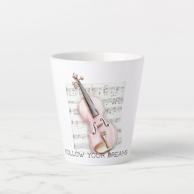 Caneca De Café Latte Pink Violin Music Sheet (Frente)
