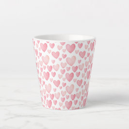 Caneca De Café Latte Pink Watercolor Valentine Hearts 
