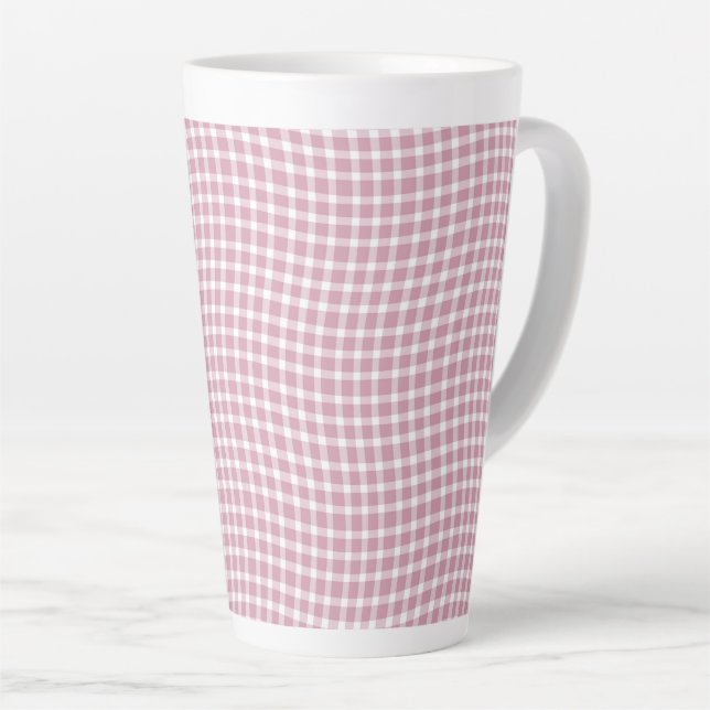 Caneca De Café Latte Pink White Plaid Checker Seamless Pattern (Ângulo direito)
