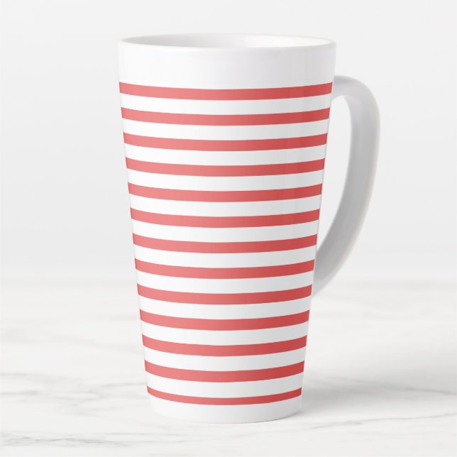 Caneca De Café Latte pink & white stripes – pink-weiß gestreift (Ângulo direito)
