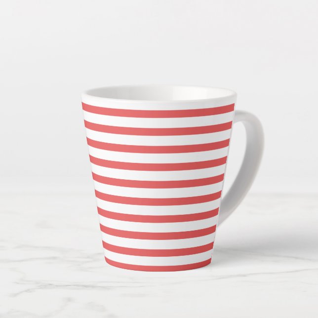 Caneca De Café Latte pink & white stripes – pink-weiß gestreift (Ângulo direito)