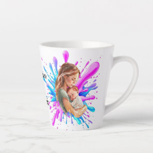 Caneca De Café Latte Pinta Espalha Azul Cor-de-rosa Mãe Foto Do Bebê