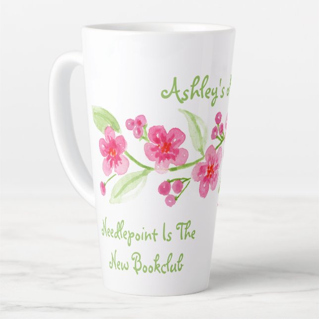 Caneca De Café Latte Pintado à Mão com Cerejeira em Flor Bordado (Ângulo esquerdo)