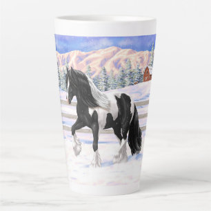 Caneca De Café Latte Pinto Negro Piebald Gypsy Cavalo de Rascunho de Va