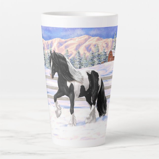 Caneca De Café Latte Pinto Negro Piebald Gypsy Cavalo de Rascunho de Va (Frente)