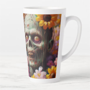 Caneca De Café Latte Pintura a óleo de Zombie no Dia das Bruxas de Flor