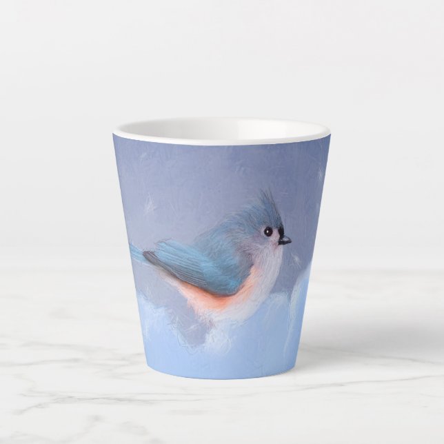 Caneca De Café Latte Pintura com Titmouse Tufado - Arte Cachorra Origin (Frente)