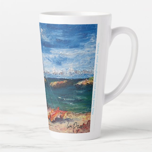 Caneca De Café Latte Pintura de Aloha Morning (Direita)