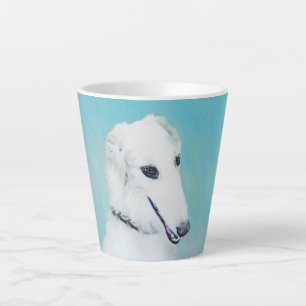 Caneca De Café Latte Pintura de Borzoi (branca) - Arte de Cachorro Orig