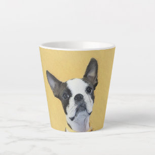 Caneca De Café Latte Pintura de Boston Terrier - Arte Original de Cacho
