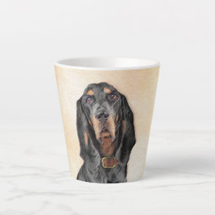 Caneca De Café Latte Pintura de Coonhound Preto e Cão - Arte Original