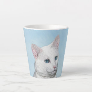 Caneca De Café Latte Pintura de Gatos Brancos - Arte de Gato Original B