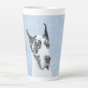Caneca De Café Latte Pintura de Great Dane (Harlequin) - Arte de Cão O