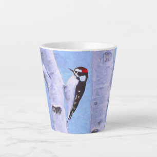 Caneca De Café Latte Pintura de pica-pau Downy - Arte de Pássaro Origi
