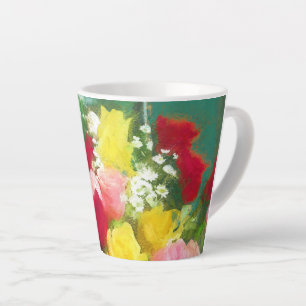 Caneca De Café Latte Pintura de Rose Bouquet - Arte Flor Original Custa