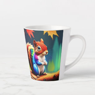Caneca De Café Latte Pintura digital de esquilo com coloração branca