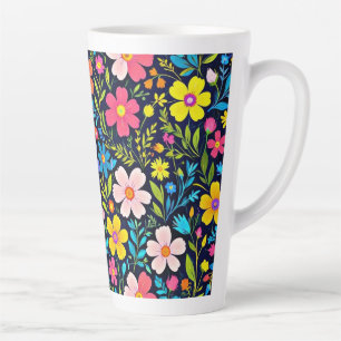 Caneca De Café Latte Pintura Digital Floral Padrão de Flores