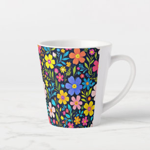 Caneca De Café Latte Pintura Digital Floral Padrão de Flores-38875