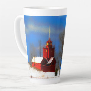 Caneca De Café Latte Pintura do Farol Vermelho Grande - Arte Original
