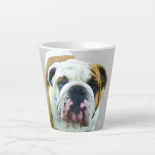 Caneca De Café Latte Pintura em Bulldog - Arte Cão Original Bonita