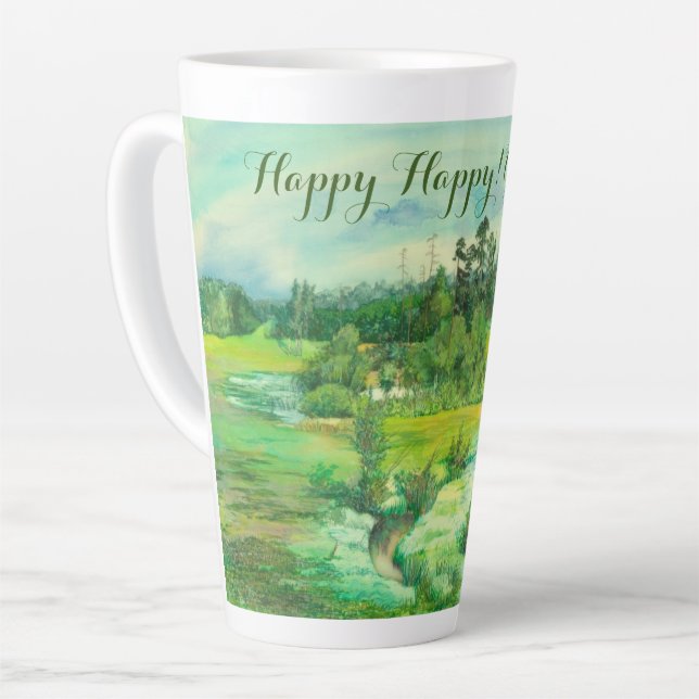 Caneca De Café Latte pintura em vale verde Watercolor (Ângulo esquerdo)