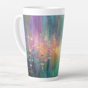 Caneca De Café Latte Pintura Floral Abstrata com Cores Vibrantes