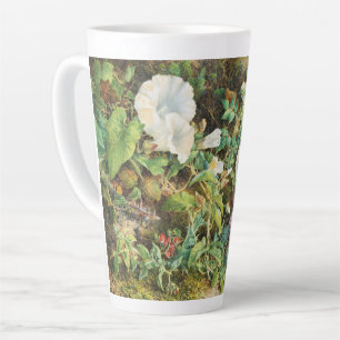 Caneca De Café Latte Pintura floral de petúnias vintage bonitas