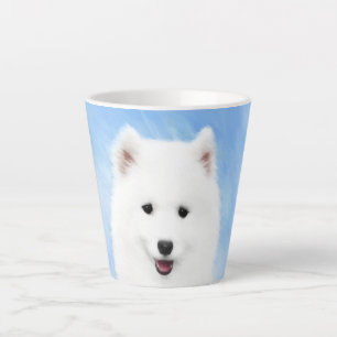 Caneca De Café Latte Pintura Samoyed Puppy - Arte Cachorra Original