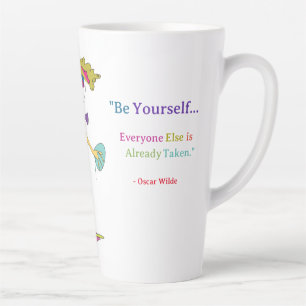 Caneca De Café Latte 'Piper' - "Be Yourself" (O. Wilde) Latte Mug Rev.
