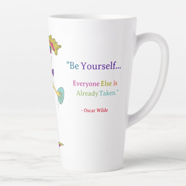 Caneca De Café Latte 'Piper' - "Be Yourself" (O. Wilde) Latte Mug Rev. (Direita)